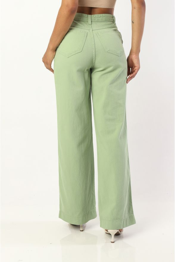 Calça Sarja Pantalona com Bolso Faca Verde