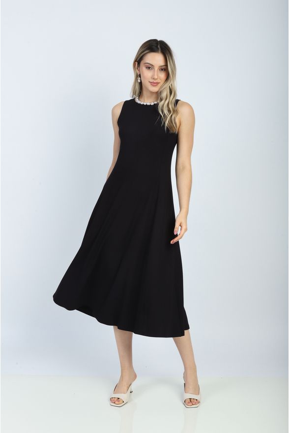 Vestido Evase Recorte Princesa Preto Gazzy